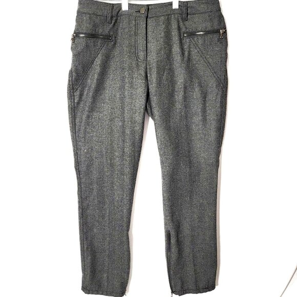 Kenar Womens Moto Style Dress Pants Zip Legs Sz 10 Zip Pockets Lined Grey Tweed - Picture 1 of 16